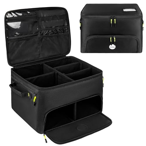 Jaffzora Golf Trunk Organizer 2 Layers Golf Accessories Bag for Men Waterproof Car Golf Storage Organizer with Compartment for 2 Pairs of Shoes Golf Gifts for Men Women Black - Image 1