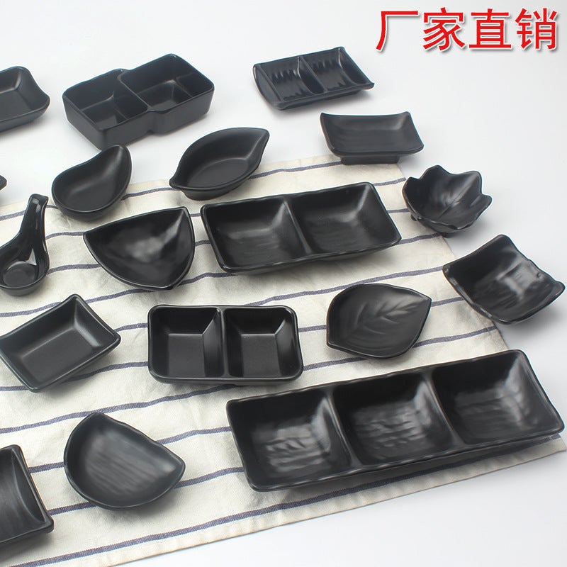 Black Frosted Pepper Sauce Oil Flavor Dish Plastic Snacks Creative Two Three Four Grid Dish Melamine Tableware Dish - Image 2