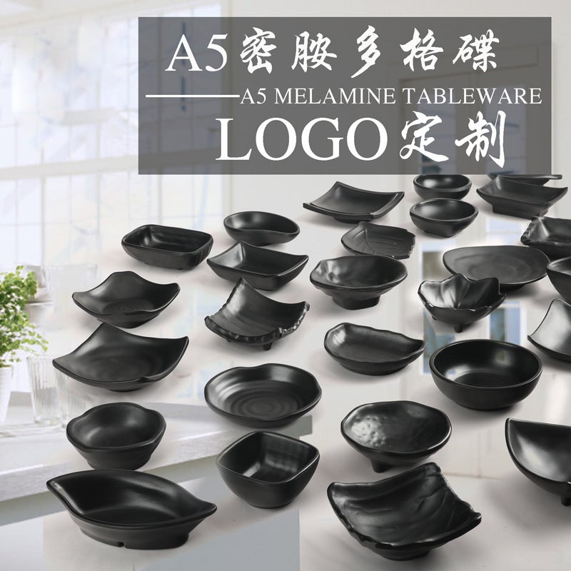 Black Frosted Pepper Sauce Oil Flavor Dish Plastic Snacks Creative Two Three Four Grid Dish Melamine Tableware Dish - Image 3