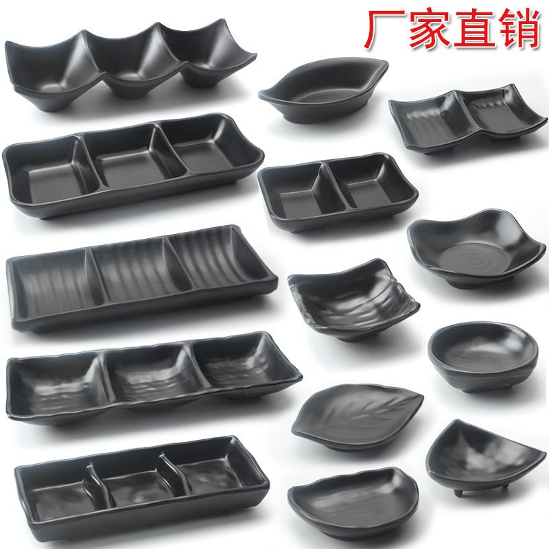 Black Frosted Pepper Sauce Oil Flavor Dish Plastic Snacks Creative Two Three Four Grid Dish Melamine Tableware Dish - Image 1
