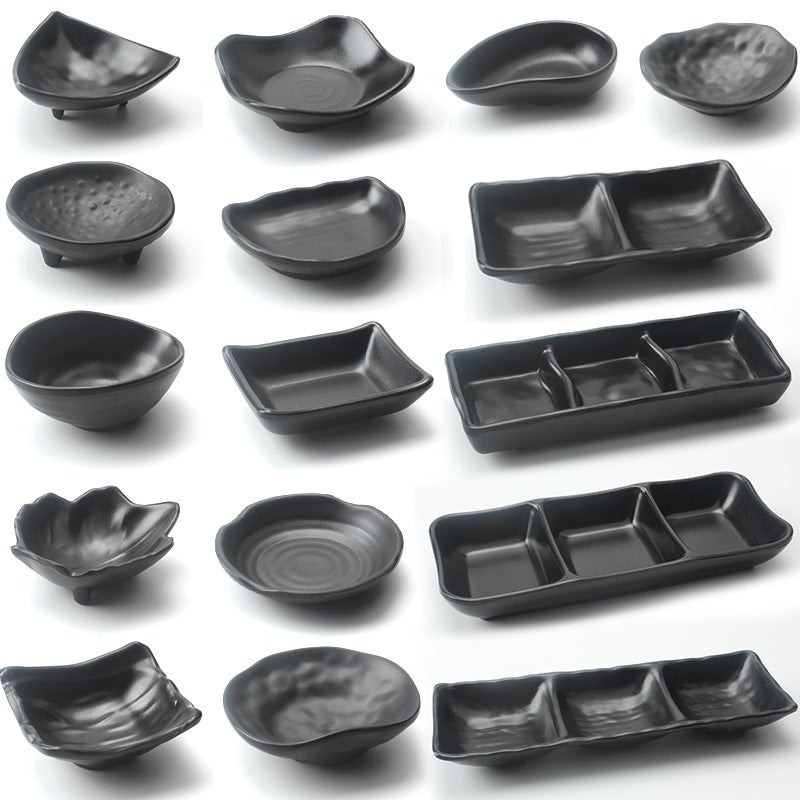 Black Frosted Pepper Sauce Oil Flavor Dish Plastic Snacks Creative Two Three Four Grid Dish Melamine Tableware Dish - Image 4