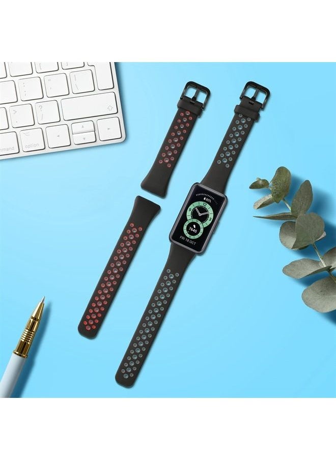 kwmobile - Straps Compatible with Huawei Band 6 Straps - 2x Replacement Silicone Watch Bands - Black/Red/Black/Grey - Image 1