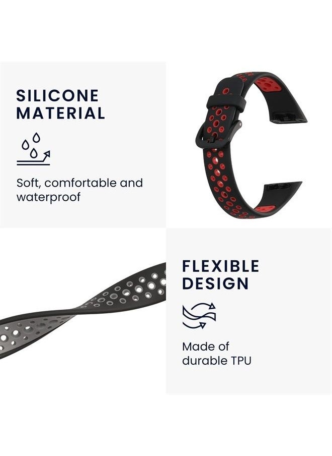 kwmobile - Straps Compatible with Huawei Band 6 Straps - 2x Replacement Silicone Watch Bands - Black/Red/Black/Grey - Image 1