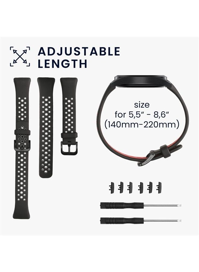 kwmobile - Straps Compatible with Huawei Band 6 Straps - 2x Replacement Silicone Watch Bands - Black/Red/Black/Grey - Image 1