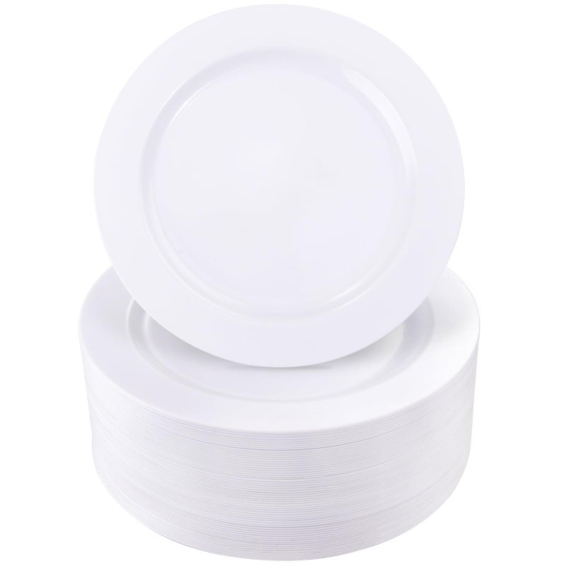 I00000 50 Pcs White Plastic Dessert Plates  7.5 inch Disposable Salad Plates  Premium Appetizer Plates for Party  White Plastic Plates for Wedding - Image 1
