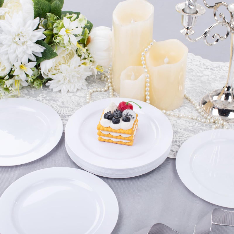 I00000 50 Pcs White Plastic Dessert Plates  7.5 inch Disposable Salad Plates  Premium Appetizer Plates for Party  White Plastic Plates for Wedding - Image 5