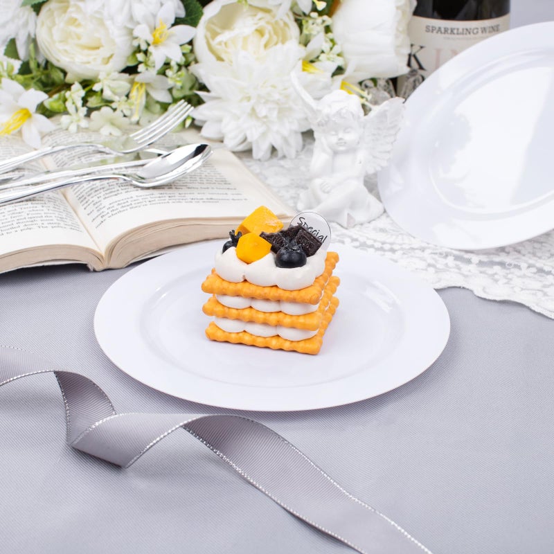 I00000 50 Pcs White Plastic Dessert Plates  7.5 inch Disposable Salad Plates  Premium Appetizer Plates for Party  White Plastic Plates for Wedding - Image 4