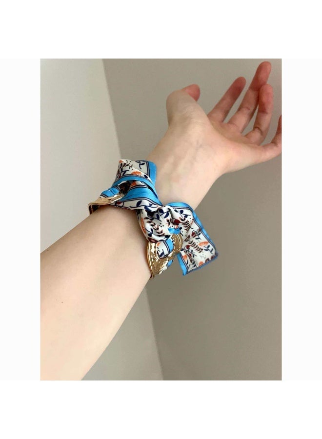 Dual-Use Hammered Metal 3-Hole Scarf Buckle Bracelet, Vintage Floral Ribbon Decor Bangle Elegant Outfit Accessory - Image 5