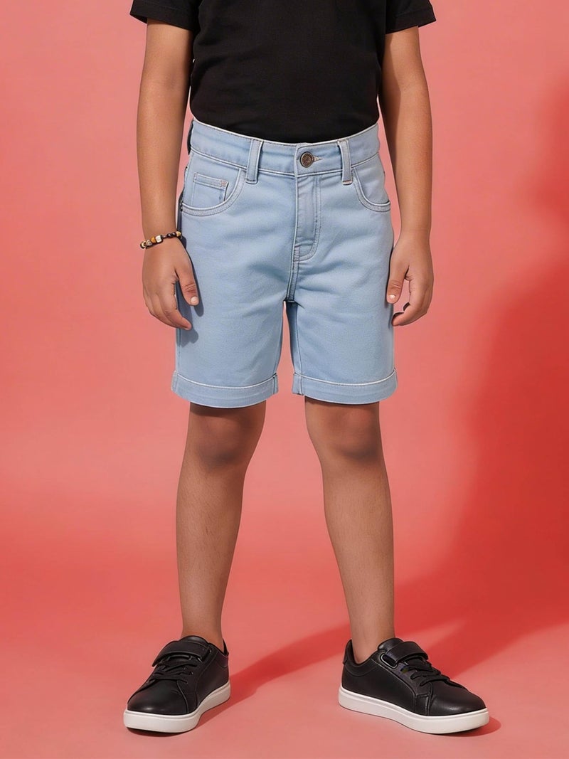 KiddoPanti Boys Knee-Length Denim Shorts | Stretchable Cotton Poly Denim | Comfortable Fit with Button Elasticated Waistband & Zip Fly, Lt Wash Blue - 3-4Y - Image 3