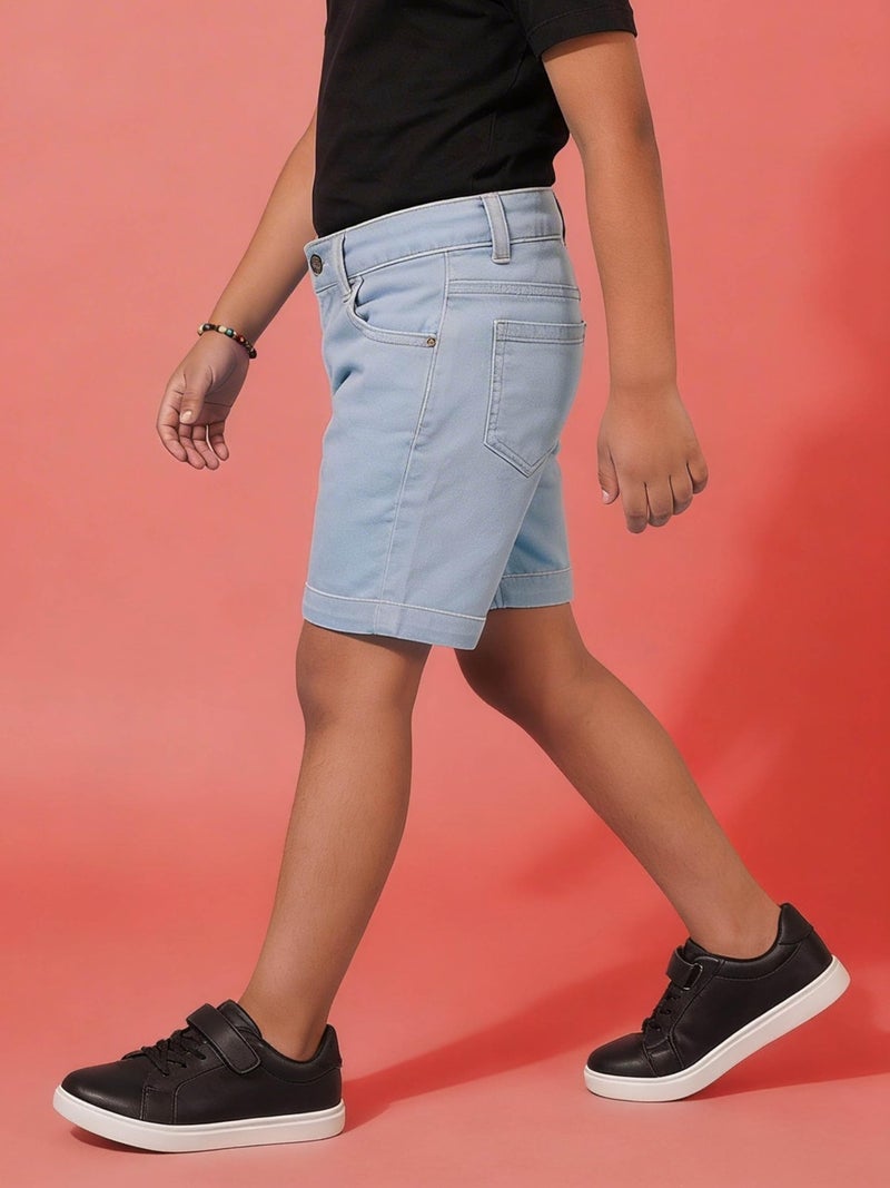 KiddoPanti Boys Knee-Length Denim Shorts | Stretchable Cotton Poly Denim | Comfortable Fit with Button Elasticated Waistband & Zip Fly, Lt Wash Blue - 3-4Y - Image 5