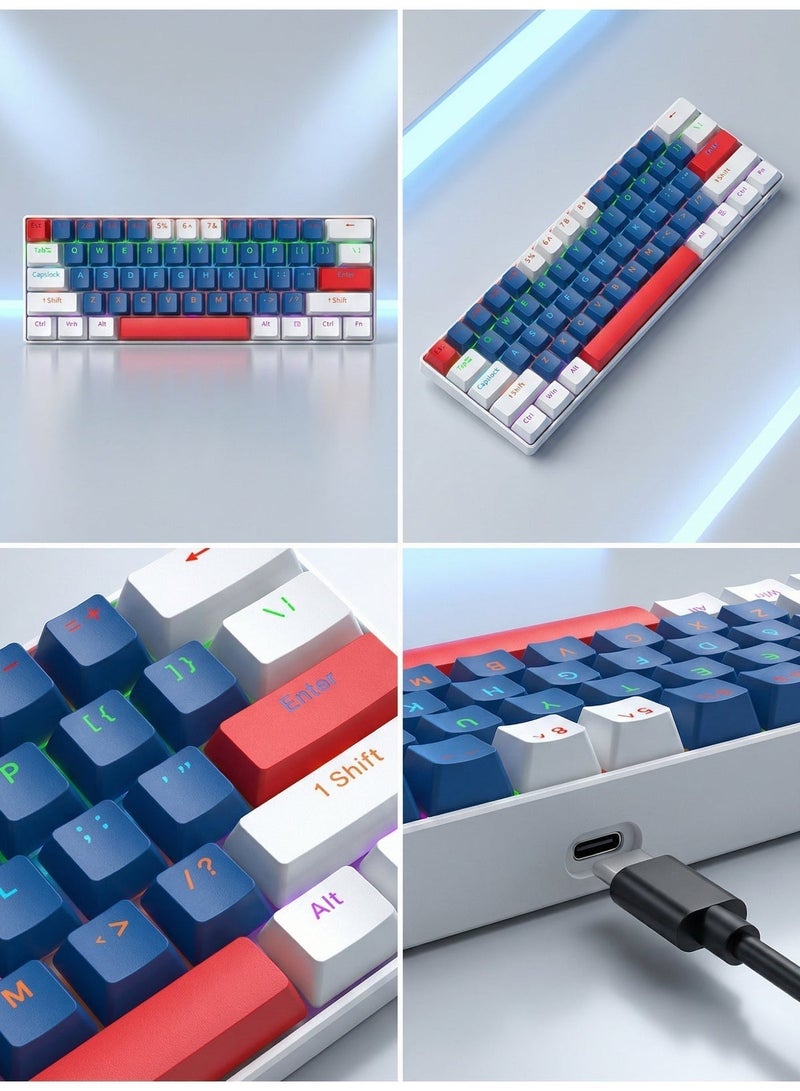 تي- وولف لوحة مفاتيح ميكانيكية T60 RGB - مفتاح أزرق، كابل Type-C، قابلة للتبديل السريع، محمولة للكمبيوتر/ماك - Image 3