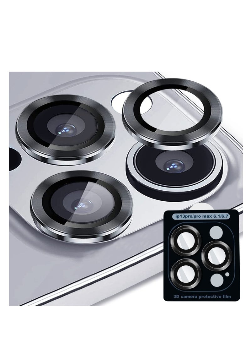 ELTRAZONE حماية عدسة الكاميرا لجهاز iPhone 13 Pro 6.1" و iPhone 13 Pro Max 6.7"، واقي عدسة كاميرا زجاجي مقسى مع غلاف حلقة عدسة من سبائك الألمنيوم يناسب iPhone 13 Pro/iPhone 13 Pro Max (أسود) - Image 1