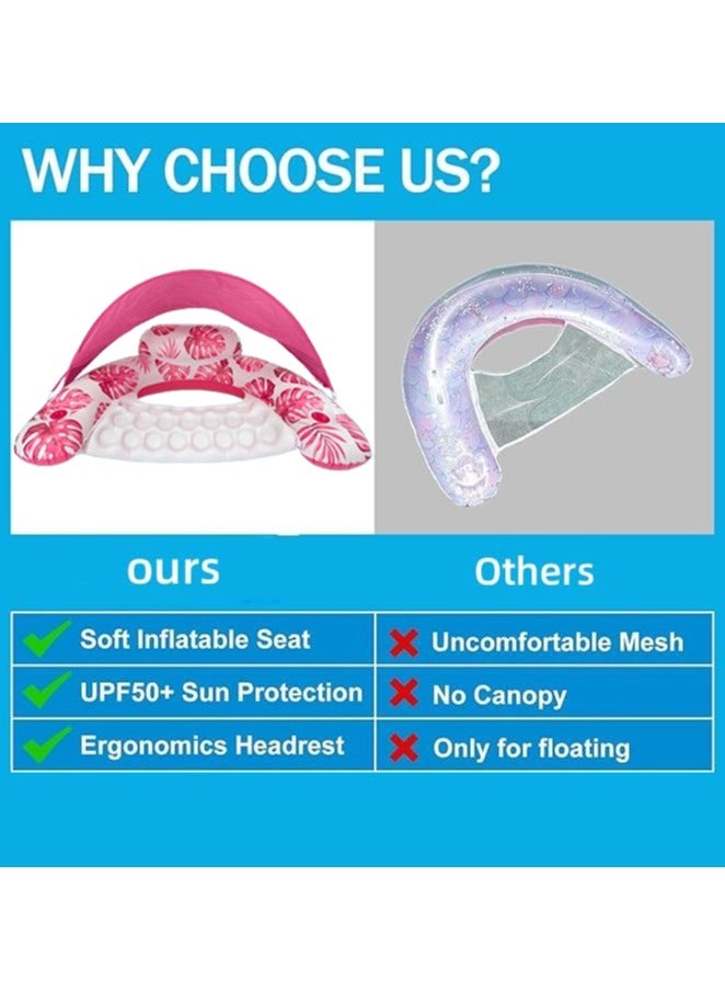 VUCATIN Inflatable Pool Float with Canopy Raft Floaties Water Floating Chair Pool Chair Lounge Float with Adjustable Sun Shade Cover 2 Cup Holder Ergonomic Headrest Inflatable Pool Float for Adults (Pink) - Image 5