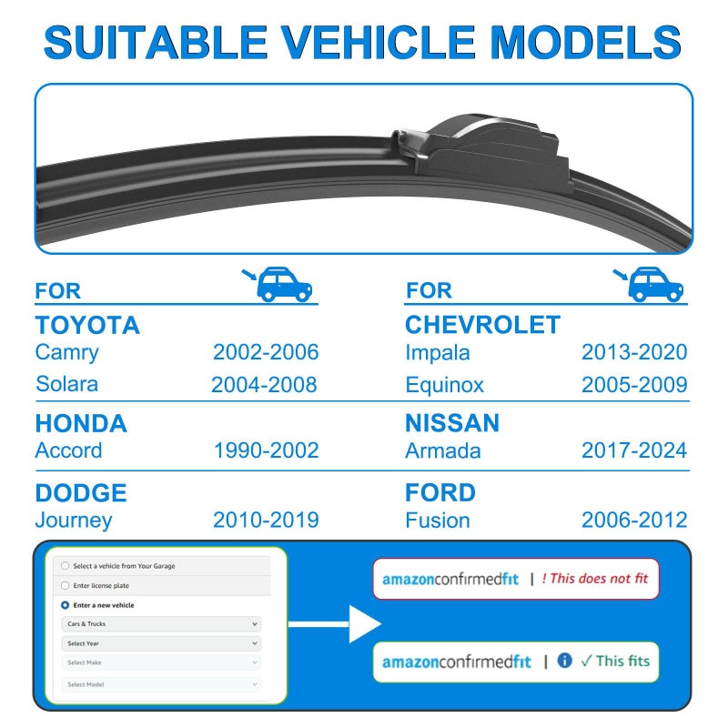 CJPPPZIWÂ® Windshield Wipers -24"+19" Replacement for 1990-2002 Honda Accord/2002-2006 Toyota Camry/2004-2008 Toyota Solara,OEM Quality Premium All-Season Wiper Blades (Set of 2) - Image 2