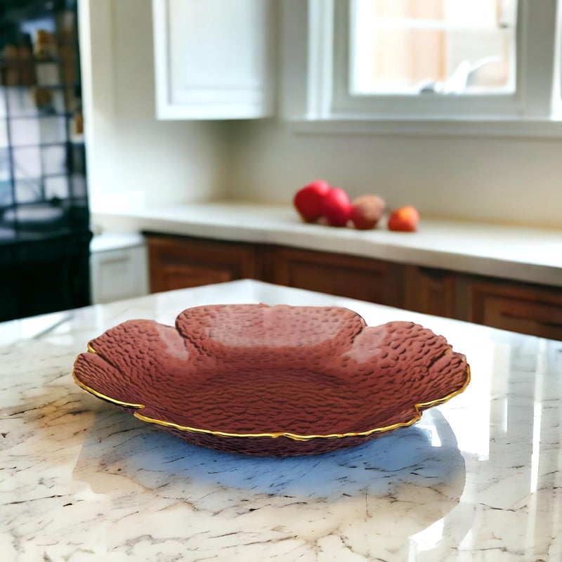 Lemon Tree طبق زجاجي ملون على شكل زهرة شجرة الليمون 10 بوصة مع خط ذهبي طبق عميق لتقديم الوجبات الخفيفة آمن في الفريزر وآمن في غسالة الصحون بنفسجي - Image 1