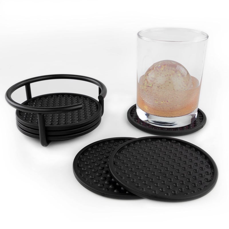 Spectrum Diversified Euro Set Set of 6 Waterproof, Flexible Holder, Coasters for Hot & Cold Drinks, 1, Black - Image 4