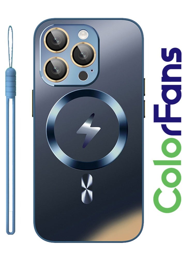 Color Fans - Magnetic Case for iPhone 12 Pro Max 6.7 inch Ultra Thin Cover with Lanyard Blue - Image 1