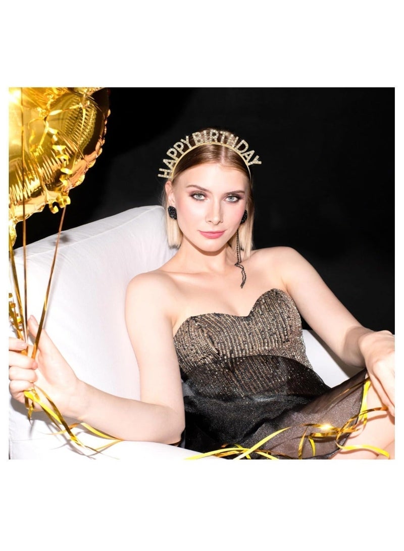 Birthday Headband for Women Girls Queen Crown Hair Band Tiara and Crowns Happy Birthday Party Accessories Supplies Favors(gold) - Image 3
