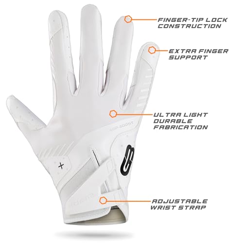 Grip Boost Football Gloves - Solid Stealth 6.0 Boost Plus Sticky Technology - Adult and Youth Football Gloves for Wide Receiver - Men's and Boys Sizes (Solid White, Large) - Image 4