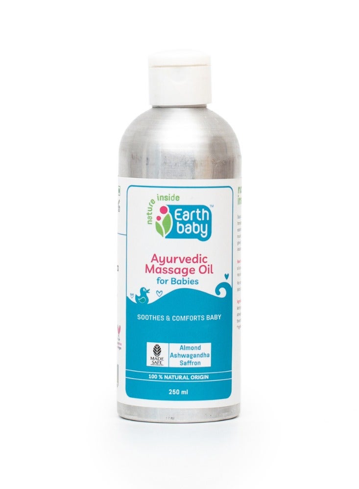 Earthbaby Ayurvedic Massage Oil For Babies With 100% Natural Origin Enriched With Almond, Ashwagandha, Saffron, Deeply Moisturizing, Soothes & Comforts Baby 250ml - Image 1