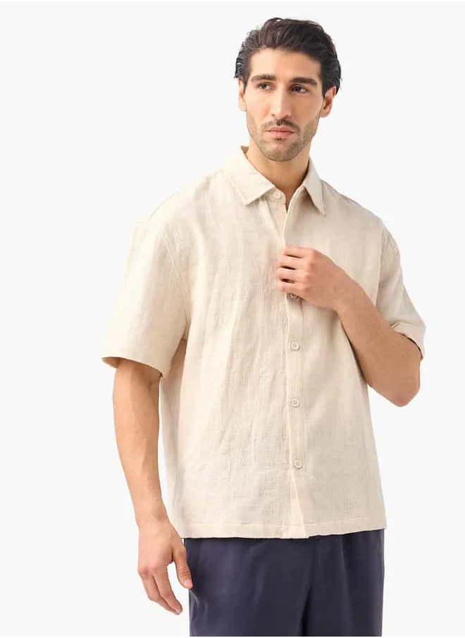 ايكونيك Iconic Regular Fit Textured Shirt with Short Sleeves