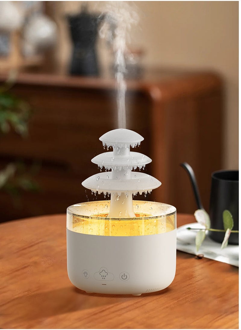Rain Cloud Aroma Diffuser, Aromatherapy Machine, Air Rain Cloud Humidifier Water Drops, Raindrop Essential Oil Diffuser, Spray and Raindrops at the Same Time, Suitable for Large Rooms, Bedrooms, Colored Lights, Gifts White