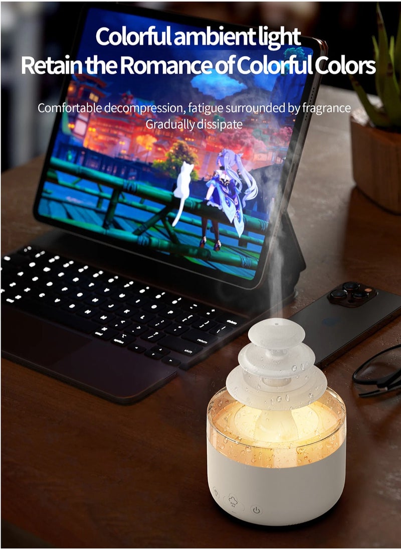 Rain Cloud Aroma Diffuser, Aromatherapy Machine, Air Rain Cloud Humidifier Water Drops, Raindrop Essential Oil Diffuser, Spray and Raindrops at the Same Time, Suitable for Large Rooms, Bedrooms, Colored Lights, Gifts White