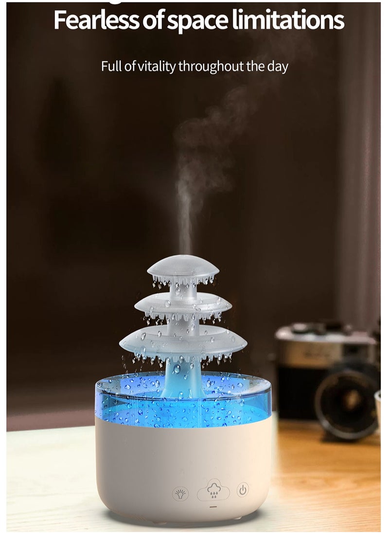 Rain Cloud Aroma Diffuser, Aromatherapy Machine, Air Rain Cloud Humidifier Water Drops, Raindrop Essential Oil Diffuser, Spray and Raindrops at the Same Time, Suitable for Large Rooms, Bedrooms, Colored Lights, Gifts White