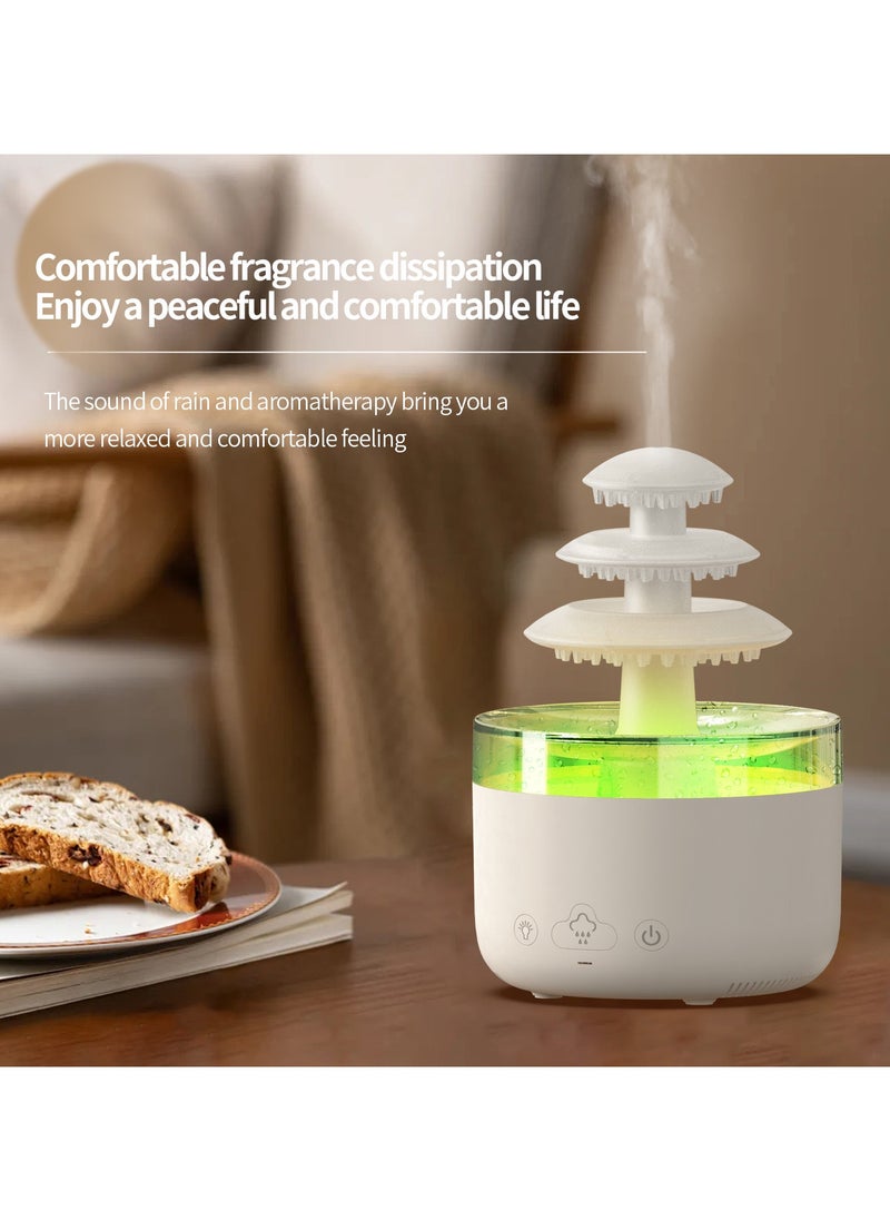 Rain Cloud Aroma Diffuser, Aromatherapy Machine, Air Rain Cloud Humidifier Water Drops, Raindrop Essential Oil Diffuser, Spray and Raindrops at the Same Time, Suitable for Large Rooms, Bedrooms, Colored Lights, Gifts White
