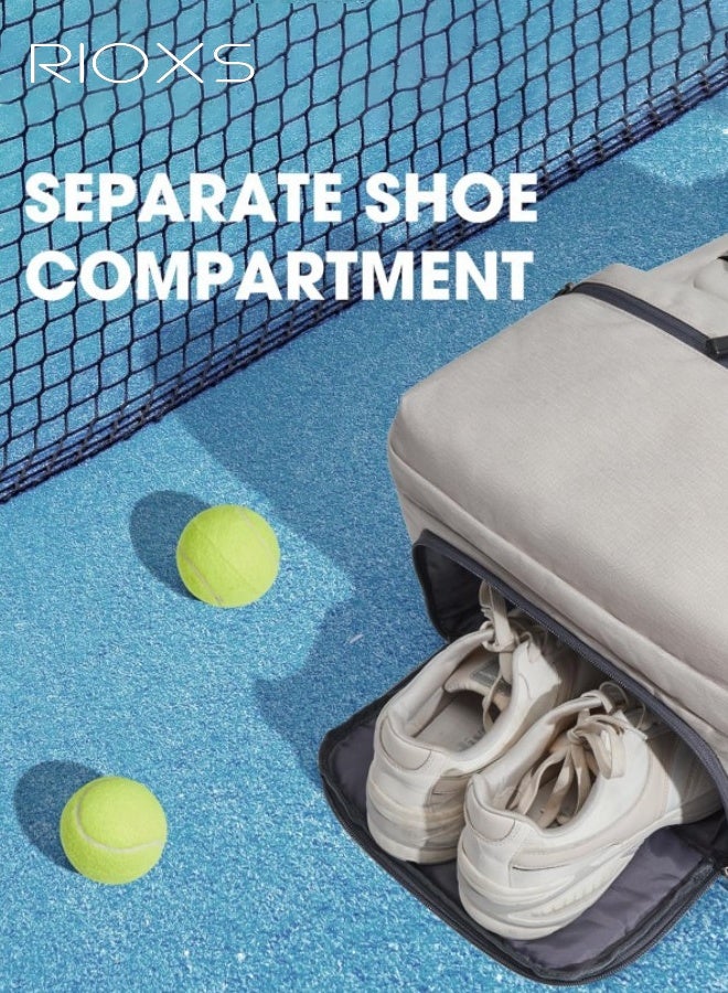 RIOXS Large Tennis Bag, Lightweight Waterproof Tennis Backpack Holds 4 Rackets with Shoe Compartment and Adjustable Rope, Tennis Racket Bag with Fixed Buckle for Women and Men to Hold Tennis Racket, Pickleball Paddles, Badminton Racquet Set - Image 4