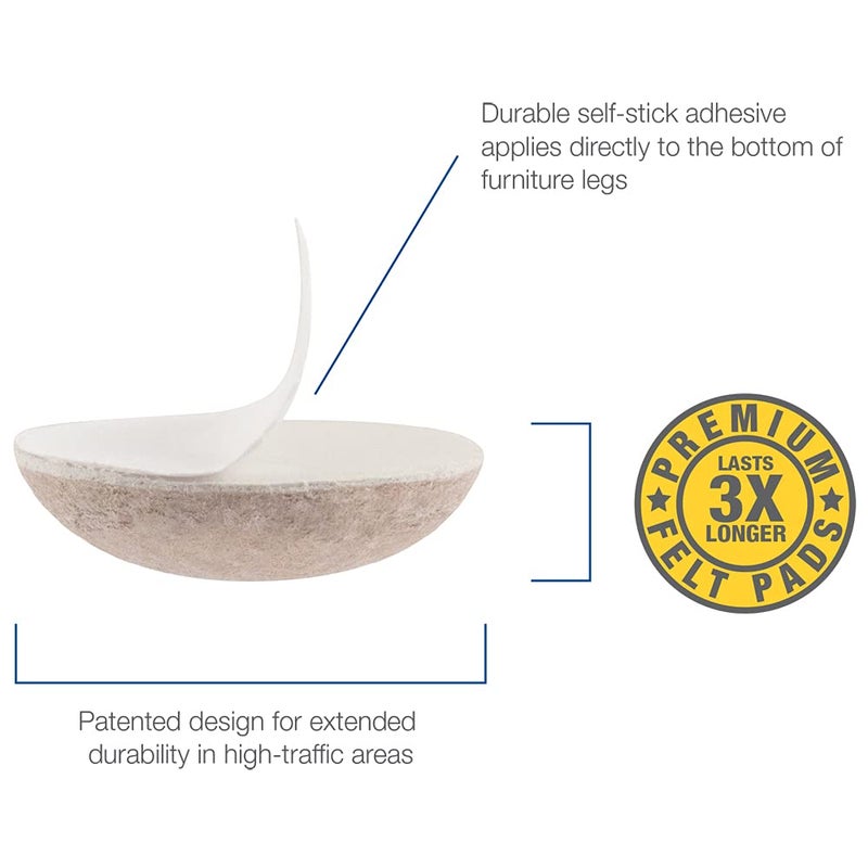 SUPER SLIDERS Softtouch 4715295N Extended Wear Felt Furniture Pads For Hard And Uneven Surfaces, 1 Inch Round, Linen, 16 Piece - Image 2