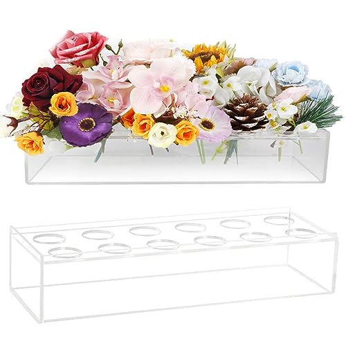 مزهرية زهور أكريليك مستطيلة مركز زهور للطاولة طاولة طعام مزهرية طويلة مستطيلة مزهرية زينة شفافة للمنزل وحفلات الزفاف الزهور غير مشمولة