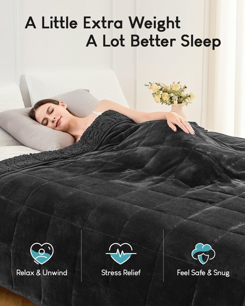 Cottonblue Weighted Blanket 15lbs for Queen Bed - Ultra Soft, Cozy Comfort Sherpa Blanket for Relax and Sleep, Heavy Bed Blankets with Cemaric Beads, 60x80 Inches,Black - Image 2
