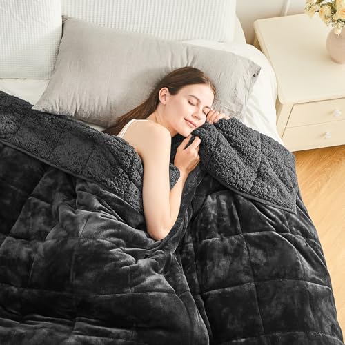 Cottonblue Weighted Blanket 15lbs for Queen Bed - Ultra Soft, Cozy Comfort Sherpa Blanket for Relax and Sleep, Heavy Bed Blankets with Cemaric Beads, 60x80 Inches,Black - Image 1
