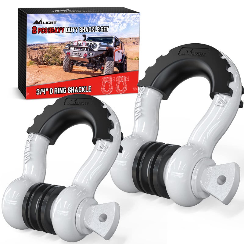 Nilight Nilight 2 Pack 3/4" D-Ring Shackle with 7/8" Screw Pin 41,887lbs Break Strength, Heavy Duty Off Road Recovery Shackle with Isolators Washers for Use with Tow Strap, Winch, Off-Road Jeep Truck Vehicle - Image 1