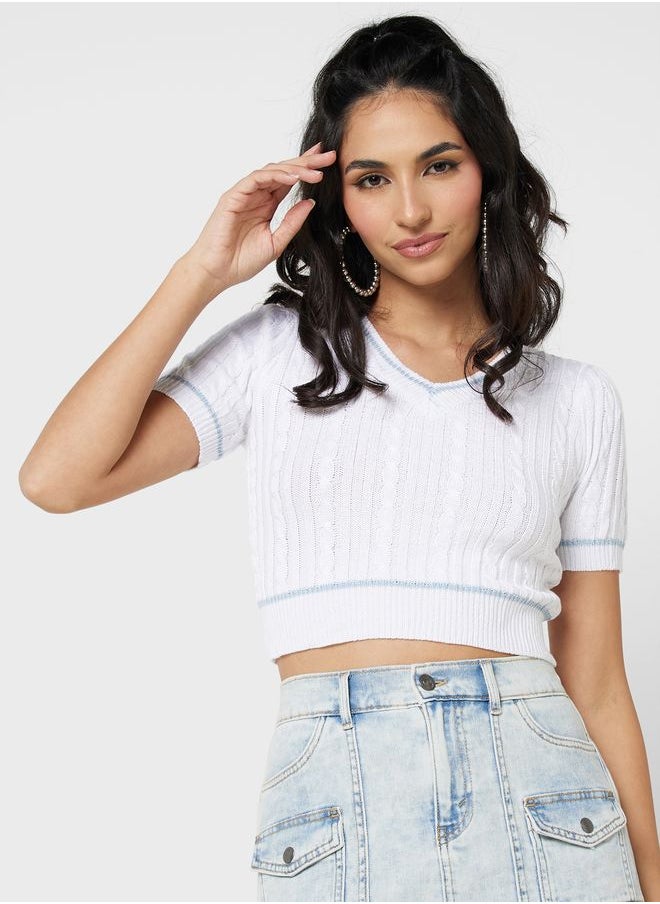 Ginger - Urban Minx V-Neck Textured Crop Top - Image 1