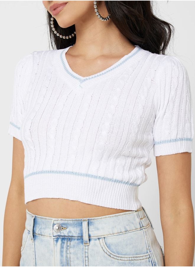Ginger - Urban Minx V-Neck Textured Crop Top - Image 1