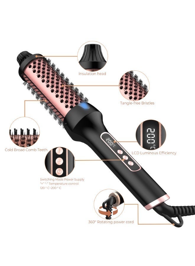 UKLISS 38mm Thermal Brush, Double PTC Fast Heating Hot Curling Styling Brush, 9 Temp Settings, 60-Min Auto-Off - Black Gold - Image 4