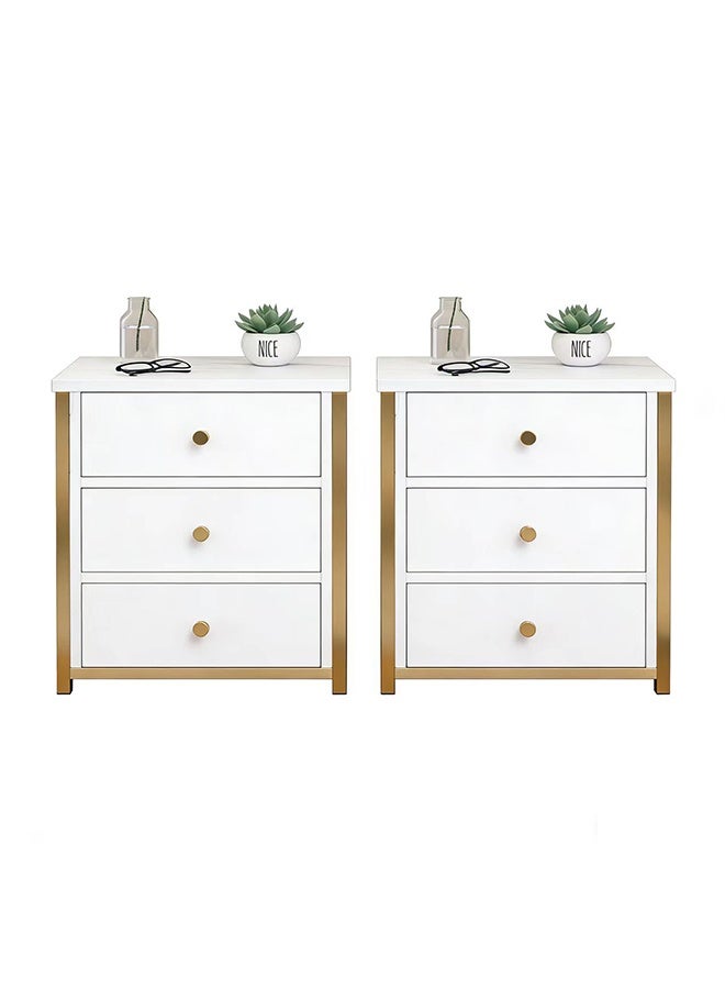 JCB CHIC طاولة جانبية متعددة الوظائف بثلاثة أدراج، طاولة جانبية مولدن، خزانة تخزين بإطار خشبي، طاولة جانبية كبيرة السعة، حامل تخزين موفر للمساحة لغرفة النوم وغرفة المعيشة (2 قطعة) - Image 1