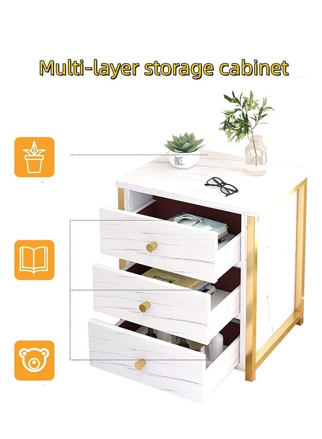 JCB CHIC طاولة جانبية متعددة الوظائف بثلاثة أدراج، طاولة جانبية مولدن، خزانة تخزين بإطار خشبي، طاولة جانبية كبيرة السعة، حامل تخزين موفر للمساحة لغرفة النوم وغرفة المعيشة (2 قطعة) - Image 4