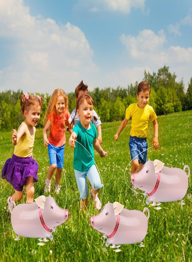 EVERMARKET 6 Pcs Walking Farm Animals Balloons,Mylar Walking Pig Balloons with Ribbons for Theme Farm Animals Birthday Halloween Party Decorations (Pig) - Image 5