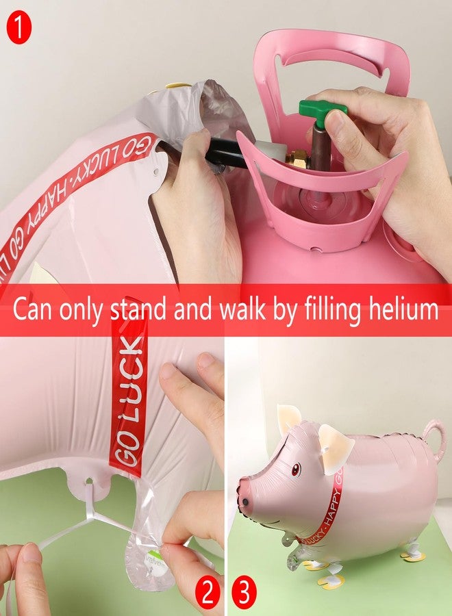 EVERMARKET 6 Pcs Walking Farm Animals Balloons,Mylar Walking Pig Balloons with Ribbons for Theme Farm Animals Birthday Halloween Party Decorations (Pig) - Image 3