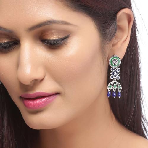 VOYLLA Mehrunisa Enamel and Beads Embellished Earrings For Womens - Image 3