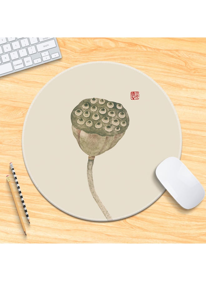 National Tide Lotus Small Size Mouse Pad Chinese Style Brush Painting Office Desk Mat Lock Edge Thickened Round Simple Flower And Bird For Men 