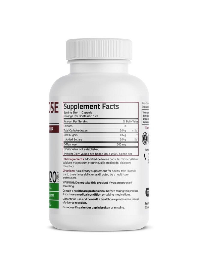 Bronson D-Mannose 500 MG Vegetarian Friendly Formula Non-GMO, 120 Capsules - Image 2