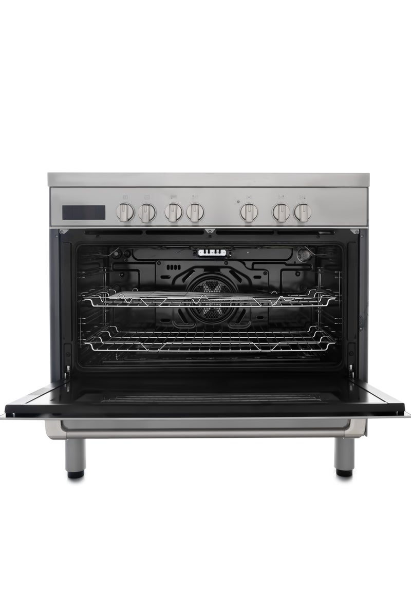 ELBA - 90cm Stainless Steel Electric Cooking Range - 5 Zone Ceramic Cooktop - 9F 118L Oven - Grill + Rotisserie + Fan Cook - Touch Control Programmer - Cooling Fan + Storage Drawer- Italian Technology - Image 2