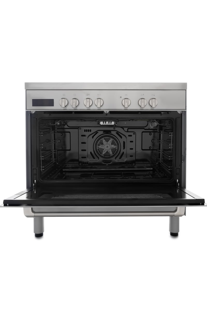 ELBA - 90cm Stainless Steel Electric Cooking Range - 5 Zone Ceramic Cooktop - 9F 118L Oven - Grill + Rotisserie + Fan Cook - Touch Control Programmer - Cooling Fan + Storage Drawer- Italian Technology - Image 3