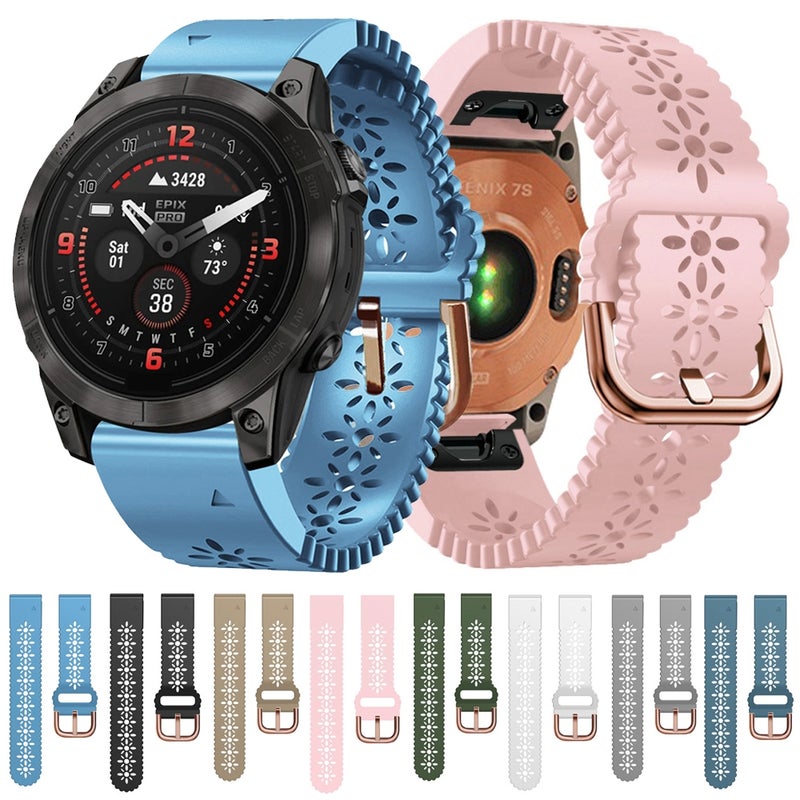 S-TOP For Garmin Descent Mk3i 43mm Lace Breathable 20mm Silicone Watch Band(Light Blue) - Image 3