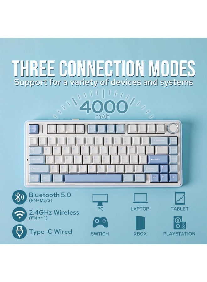 ابوماكر لوحة مفاتيح  F75 الميكانيكية، لوحة مفاتيح ألعاب لاسلكية قابلة للتبديل السريع بنسبة 75% مع حشوة ومقبض من خمس طبقات، بلوتوث/2.4 جيجاهرتز/USB-C، إضاءة RGB (أخضر، مفتاح ) - Image 3