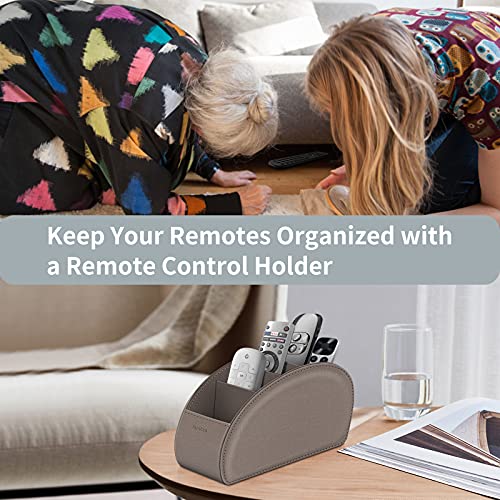 KENOBE Remote Control Holder with 5 Compartments, KENOBEE Anti-slip Desktop Caddy Storage Organizer for Remote Controllers, Office Supplies, Makeup Brush, Media Accessories, Denim Coffee - Image 2